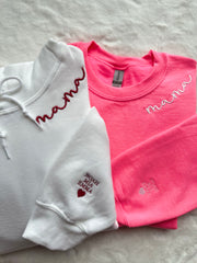 Custom Embroidered Mama Sweatshirt with Kids Name on Sleeve