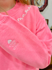 Custom Embroidered Mama Sweatshirt with Kids Name on Sleeve