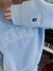 Custom Embroidered Mama Sweatshirt with Kids Name on Sleeve, Personalized Mom Sweatshirt, Minimalist Momma Sweater, Mothers Day Gift for Mom