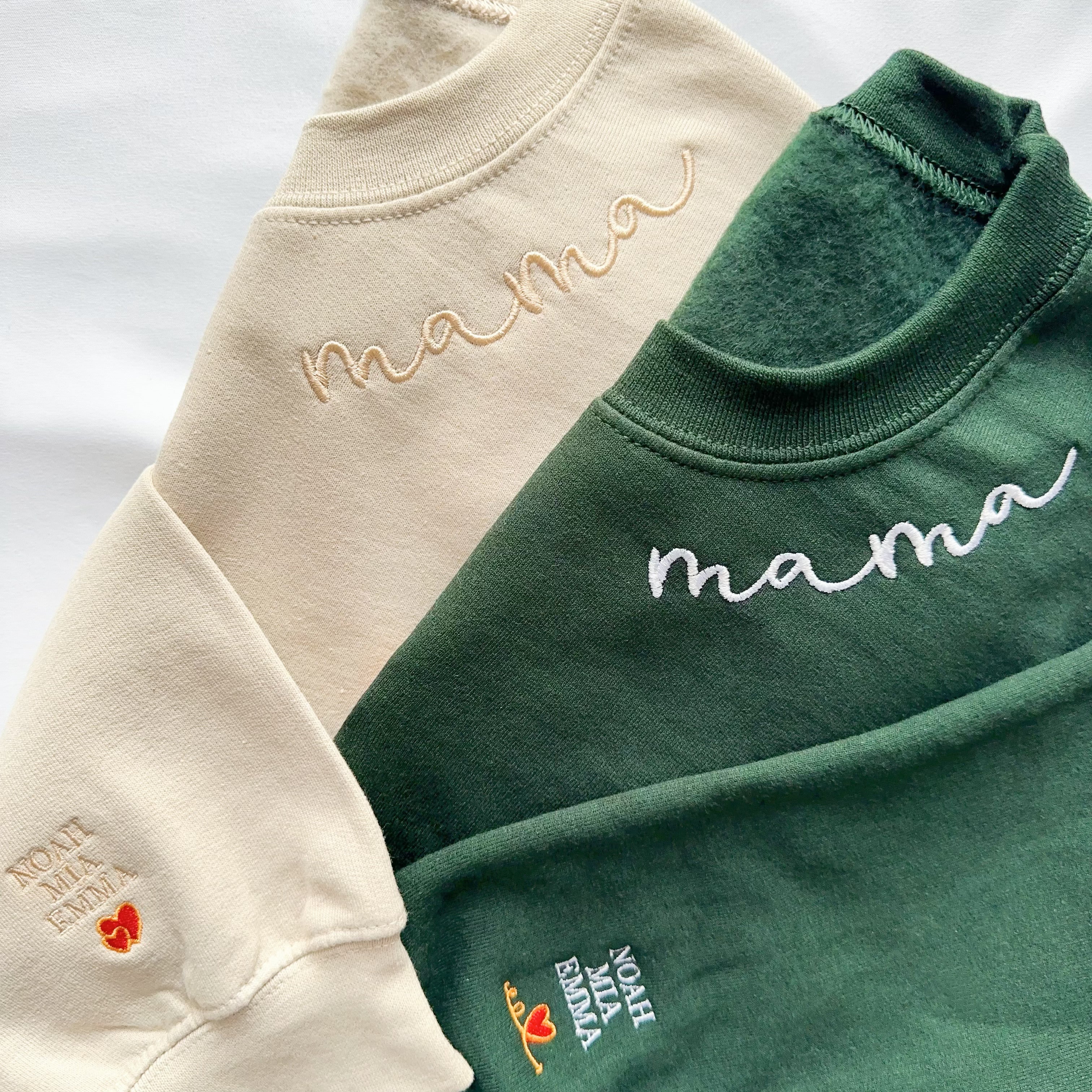 Custom Embroidered Mama Sweatshirt with Kids Name on Sleeve