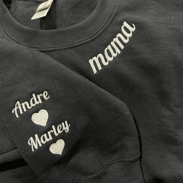 Custom Embroidered Mama Hoodie with Kids Name on Sleeve